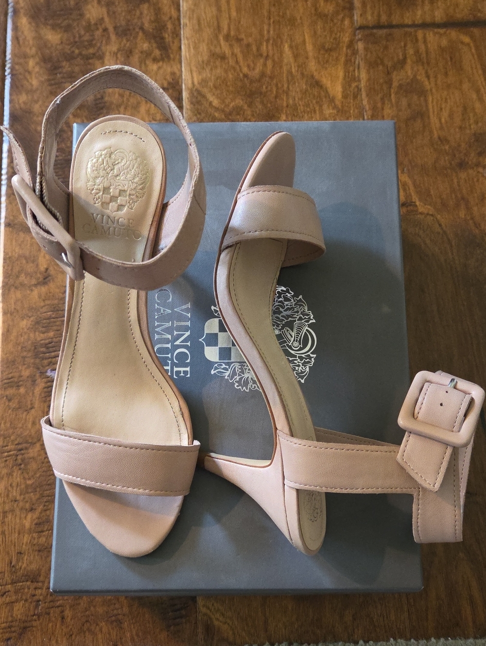 Vince Camuto Nude Ankle-Strap Heeled Sandals